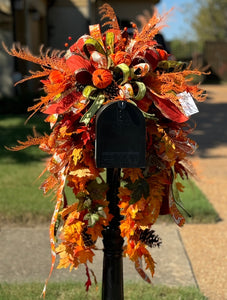 Fall Mailbox Swag product image shows the full image of the swag on a standard mailbox.  Mailbox not included