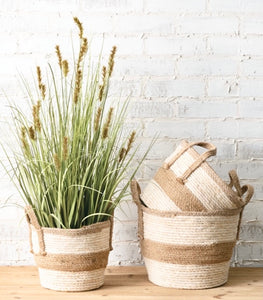 Decorative Baskets product image features the smallest size basket in the set used as a pot cover.   