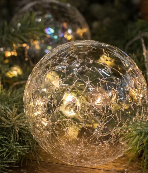 LED Glass Ball Ornaments product image features a close up image of the crackle finish on each ball ornament.
