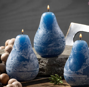 Timber Pear Candle English Blue product image features a set of three english blue candles grouped together .